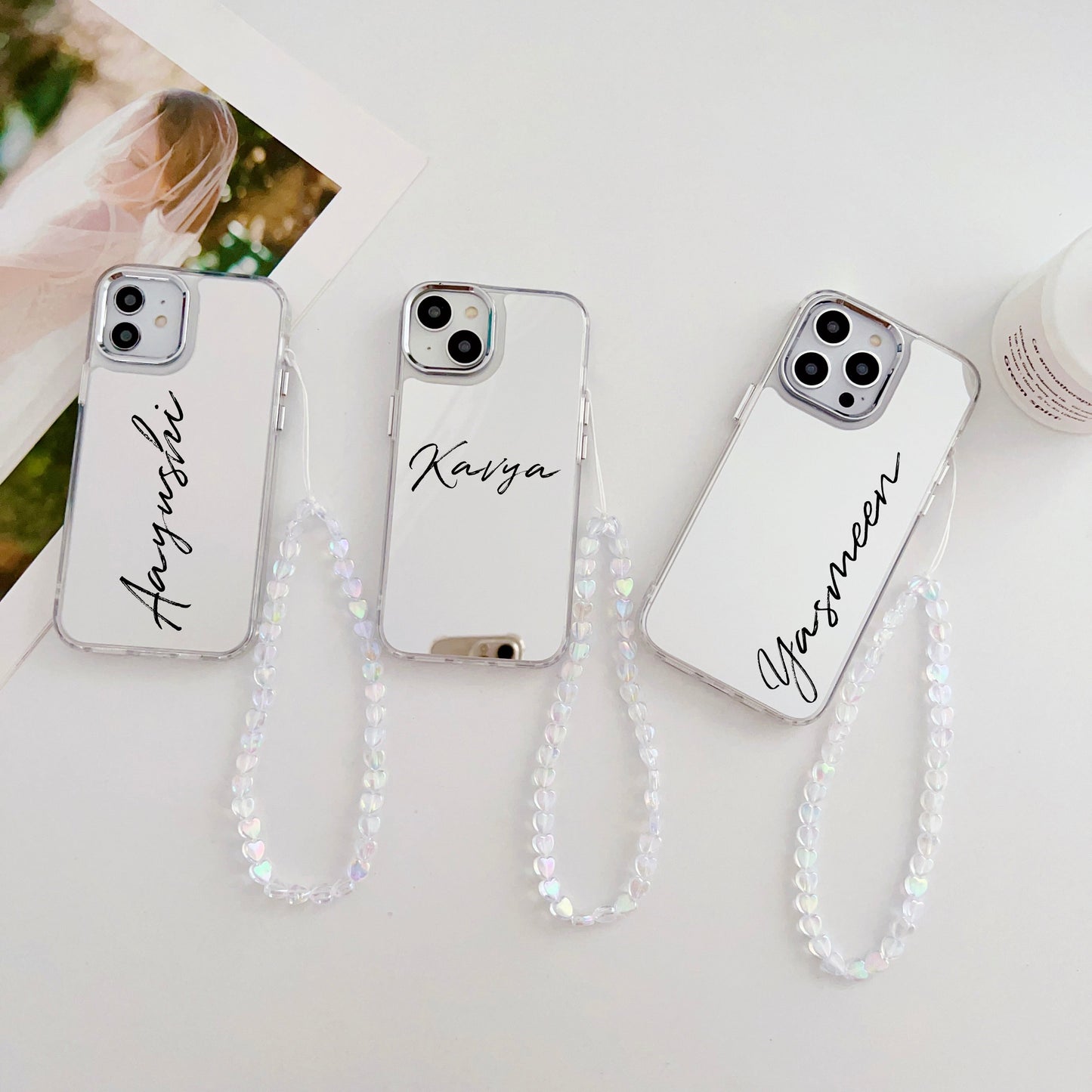 Silver Mirror Designer Customised iPhone Case With Heart Crystal Charm