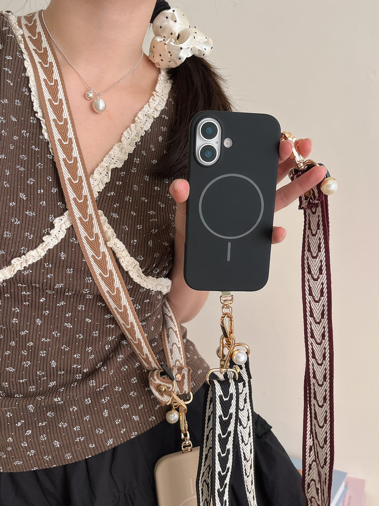 Chevron Pattern – Detachable Crossbody iPhone Holder With Pearl Detail