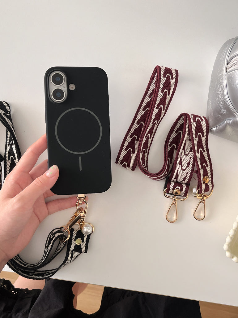 Chevron Pattern – Detachable Crossbody iPhone Holder With Pearl Detail