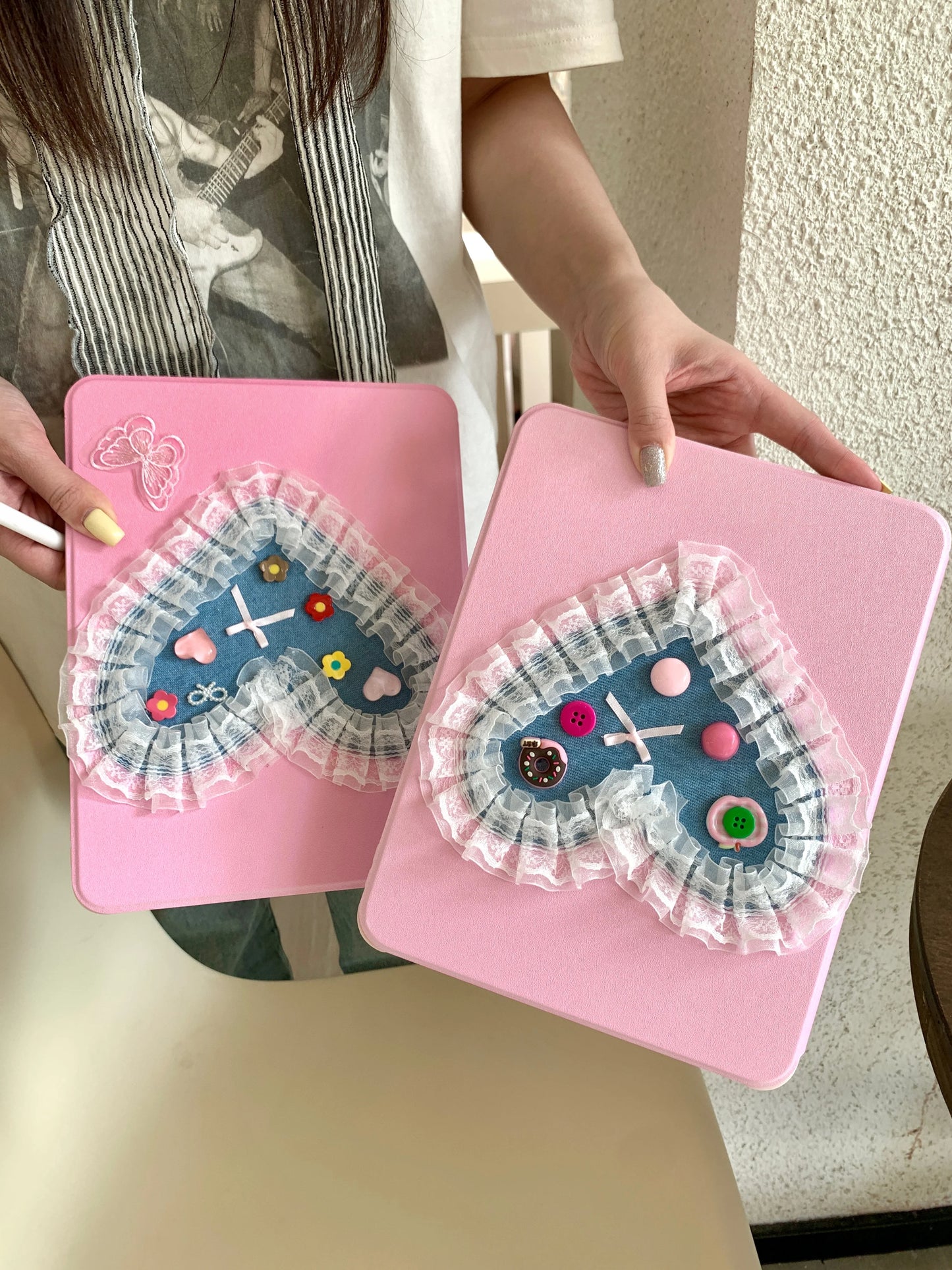 Cute Pink iPad Case with Heart Lace Design – Floral Stand Case