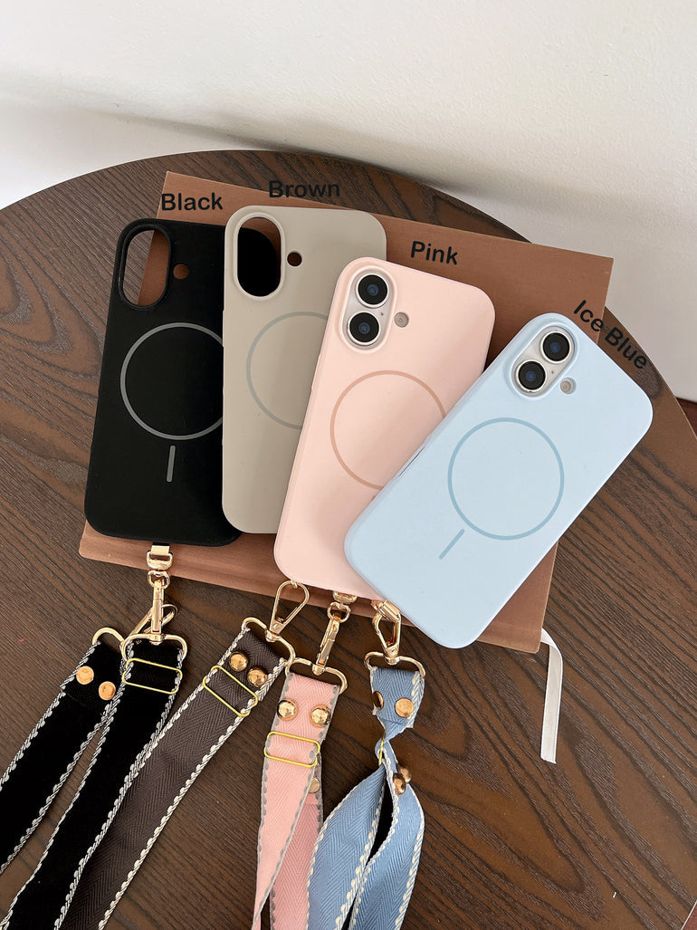 Pastel iPhone Adjustable Canvas Lanyard Strap – Stylish Crossbody Phone Holder with Gold Hardware