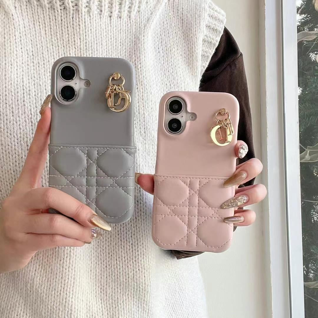 Luxury Branded Leather Wallet iPhone Case With Luxury Charm