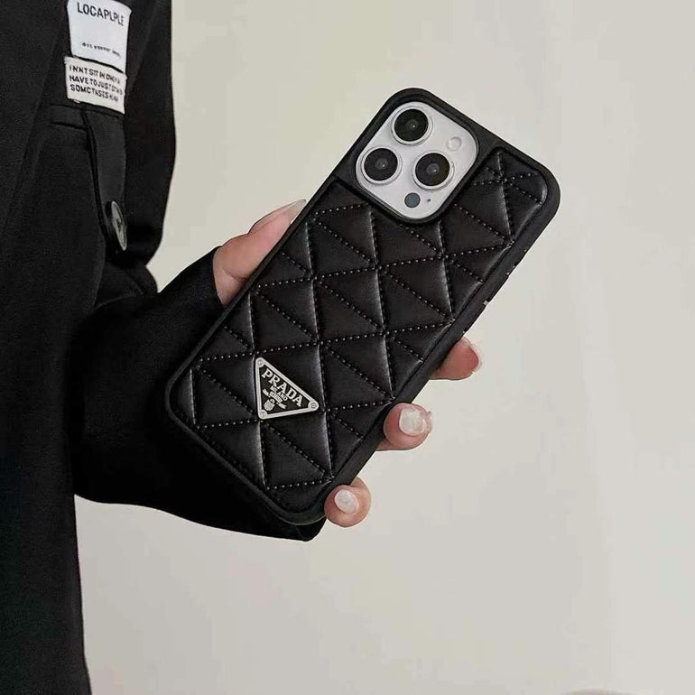 Luxury Branded Quilted Leather Case For iPhone