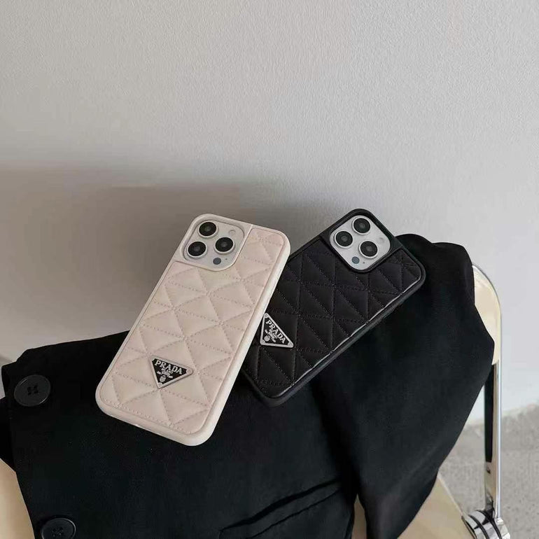 Luxury Branded Quilted Leather Case For iPhone