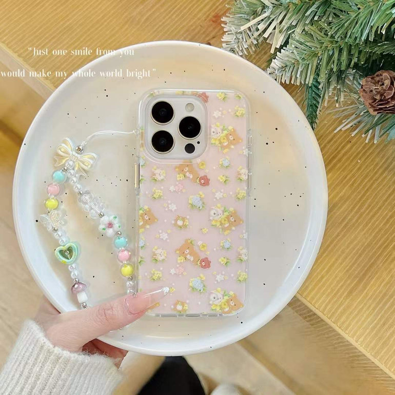 Bear Floral Case For iPhone With Bow Charm
