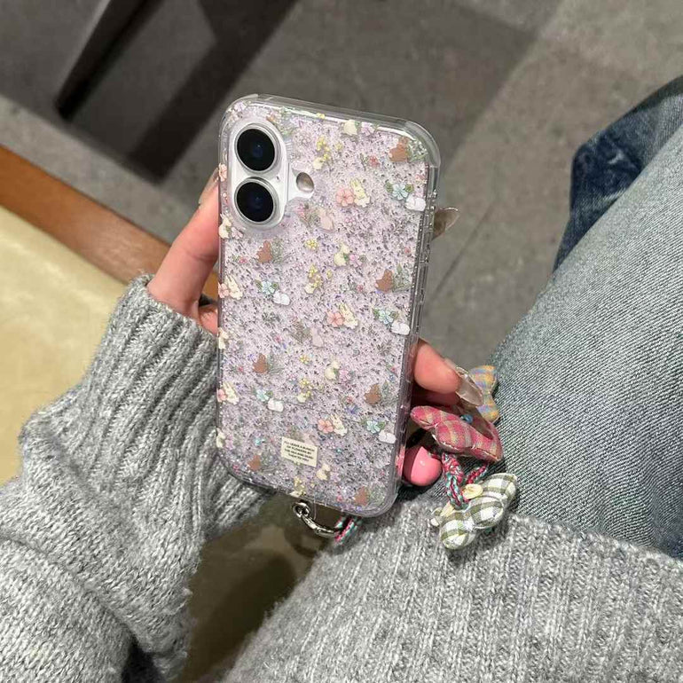 Glitter Flower Silicon Case For iPhone With Star Charm