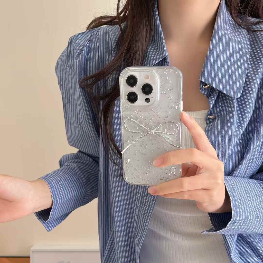 Foil Crush Paper With Bow Silicon Case For iPhone