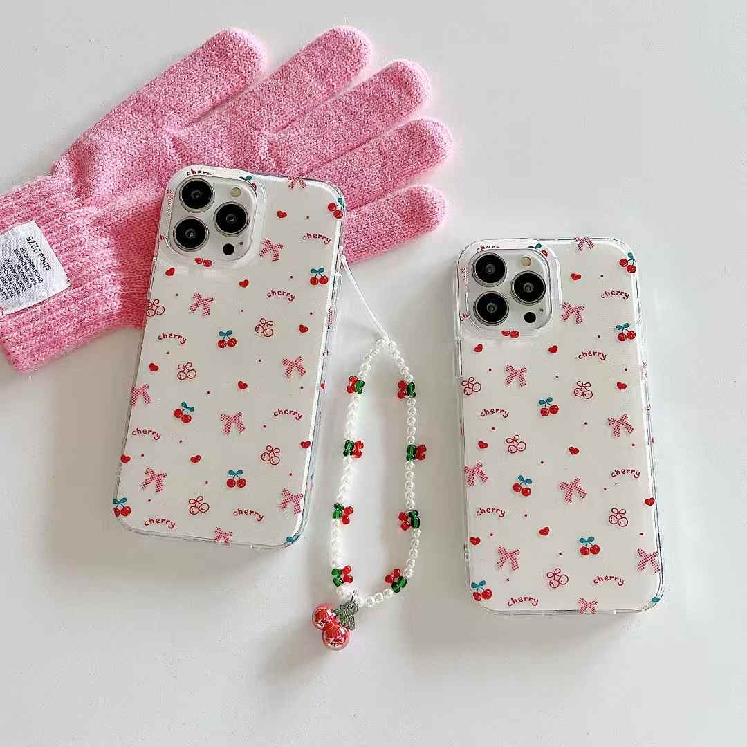 Cherry Pattern Silicon iPhone Case With Cherry Charm