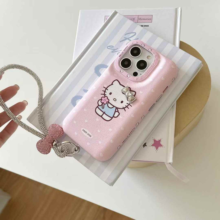 Puffer Leather Designer Case For iPhone With Bow Rhinestone Bracelet