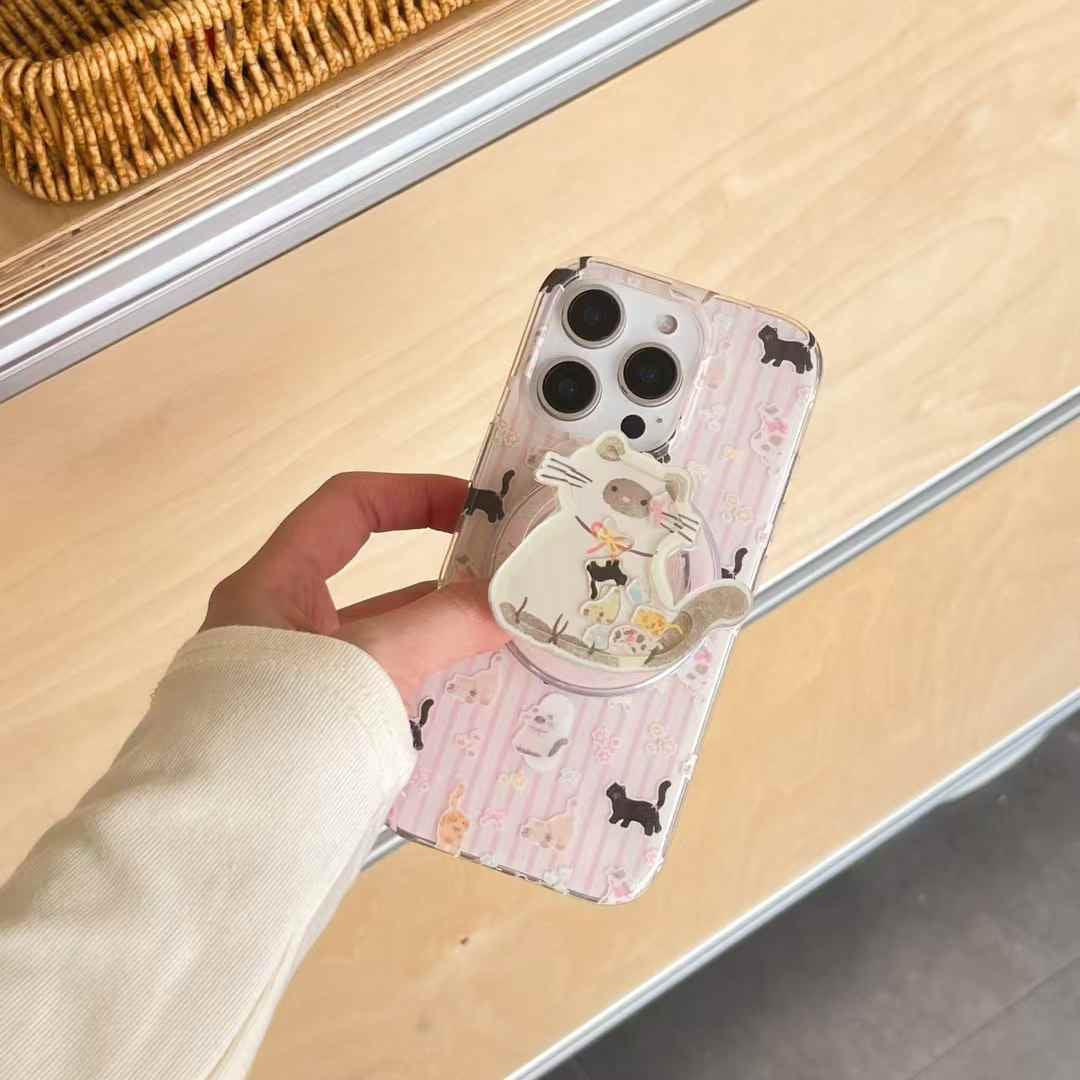 Kitten on Stripes Magsafe iPhone Case For iPhone With Magsafe Holder