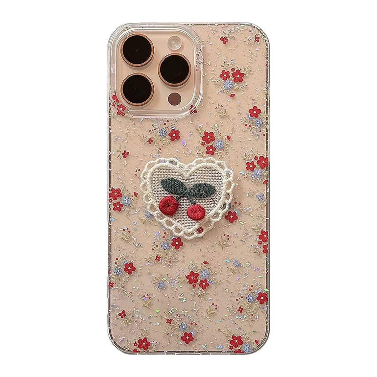 Glitter Flower With Cherry Silicon iPhone Case