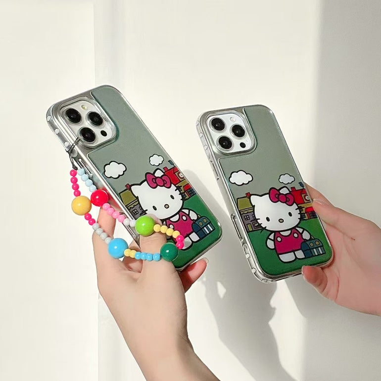 Kitty Glitter iPhone Case with Colorful Bead Strap – Cute Cartoon Protective Case for iPhone