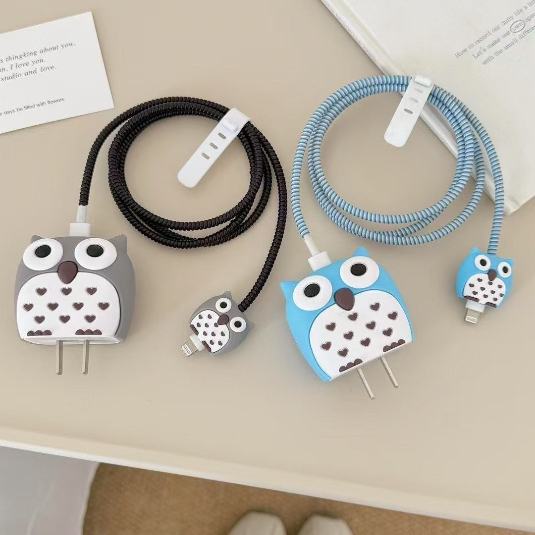 3D Cute Owl Charging Case For iPhone With Cable Protection