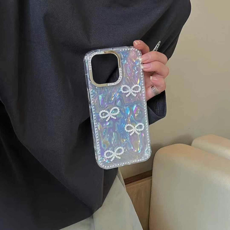 Beaded Bow Pattern Silicon iPhone Case With Beaded Charm