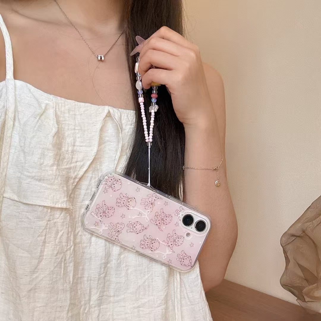 Rainbow iPhone Case – Cute Paste Character Back Case with Beaded Charm