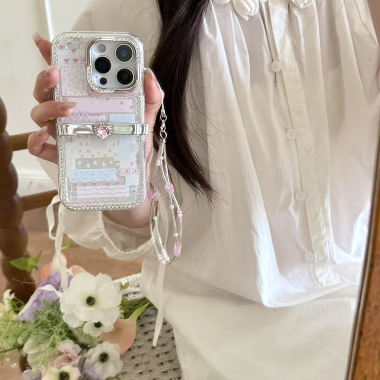 Elegant Bow iPhone Case with Crystal Heart & Butterfly Charm