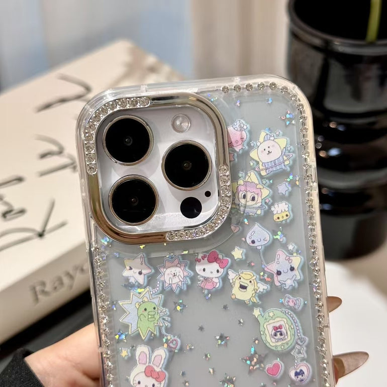 Glitter iPhone Case – Clear Sanrio Character Cover with Sparkling Star Beads