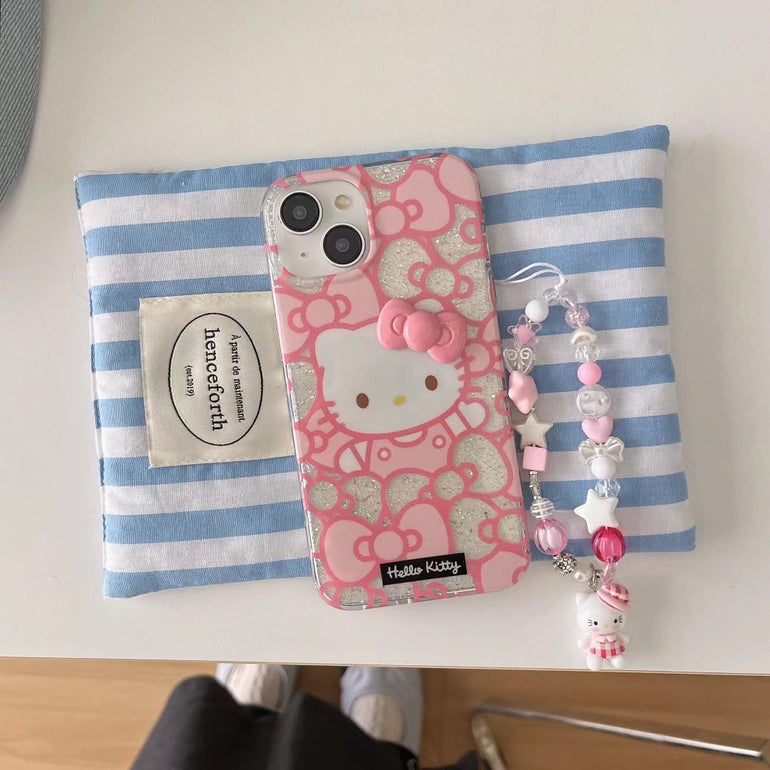 Kitty In Bows Silicon iPhone Case With Charm