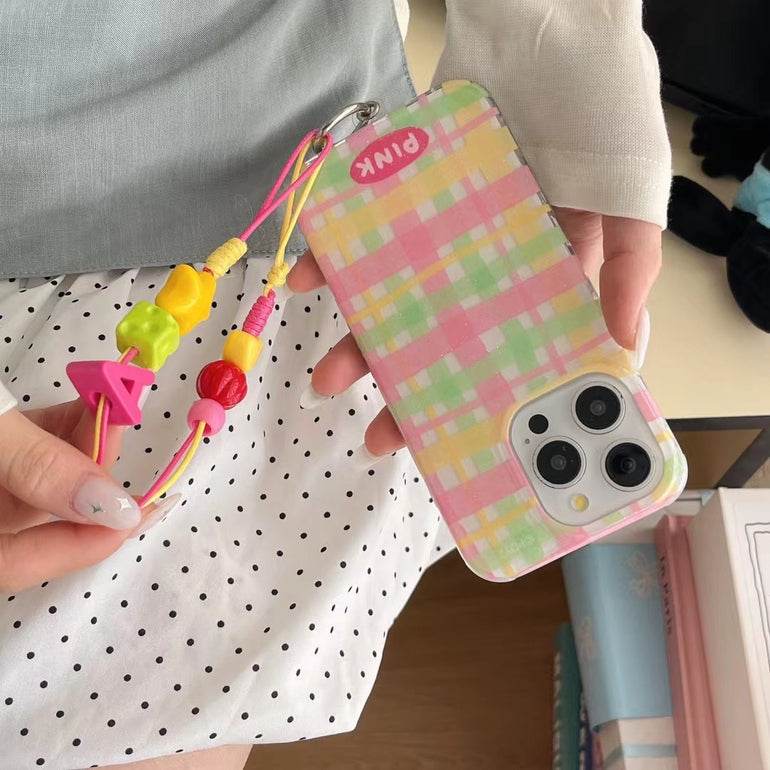 Check Stripes Silicon iPhone Case With Cute Charm