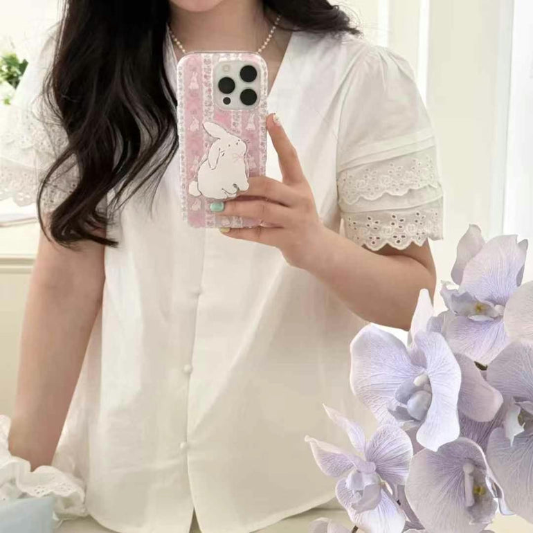 Cute Bunny Strips Silicon iPhone Case With Bunny Holder