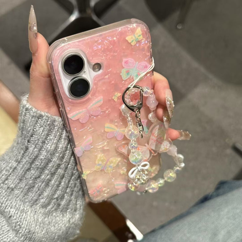 Butterfly Gradient Silicon iPhone Case With Holder And Charm