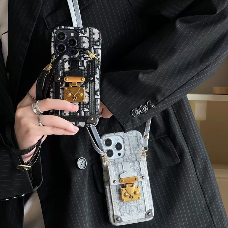 Luxury Branded Leather Wallet iPhone Case With Sling