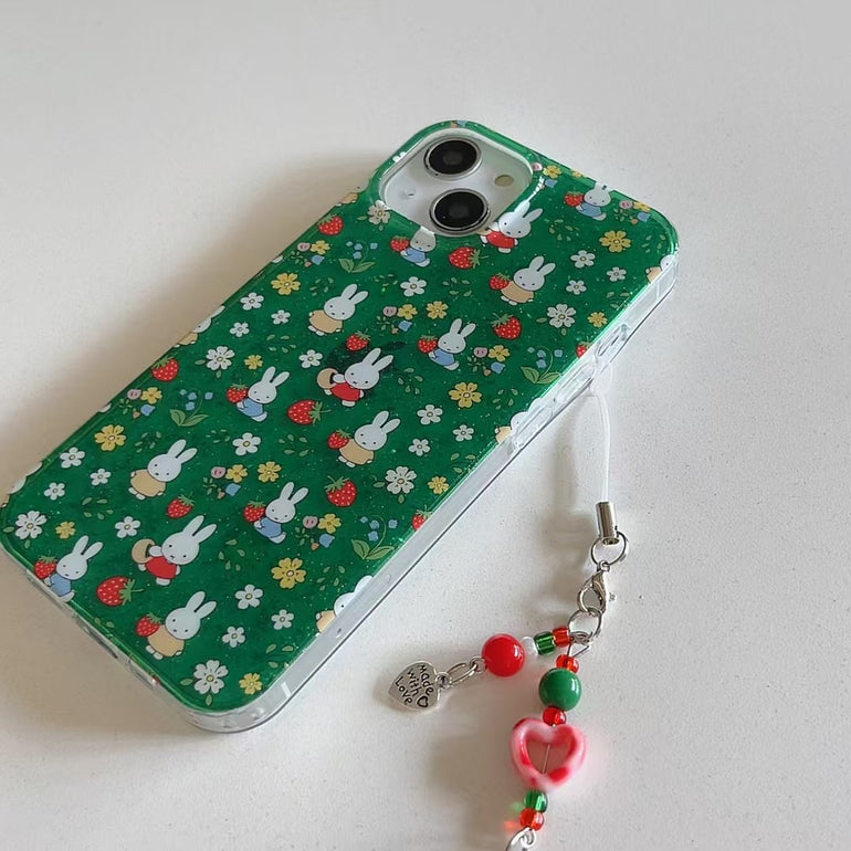 Bunny Strawberry Silicon Case For iPhone With Strawberry Charm