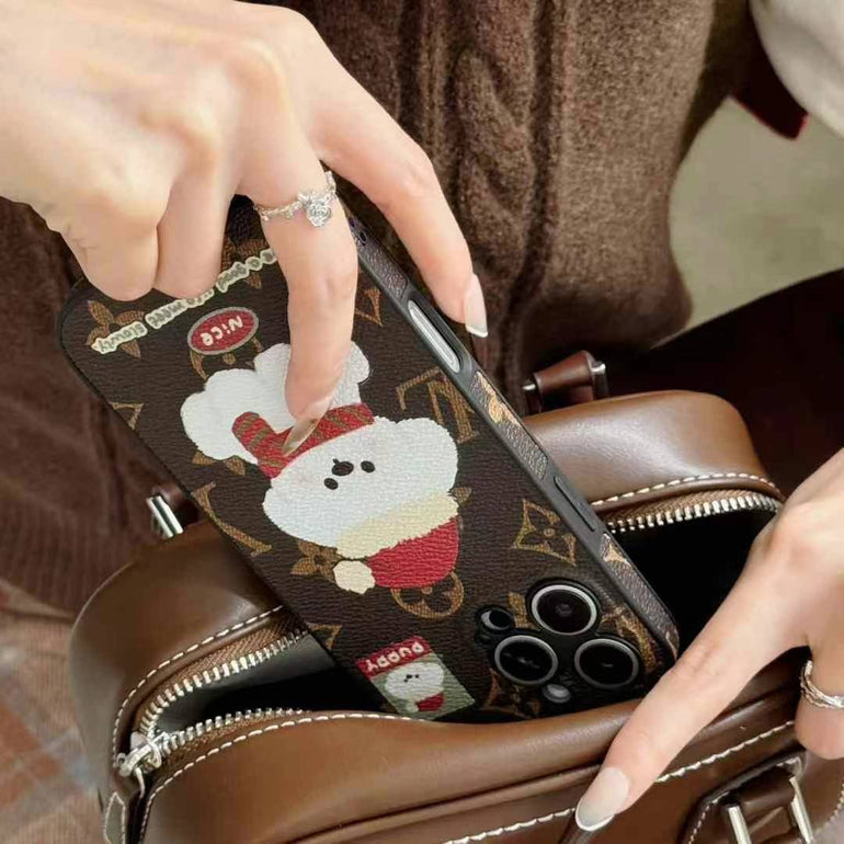 Cute Puppy Luxury Branded Designer Leather Case for iPhone