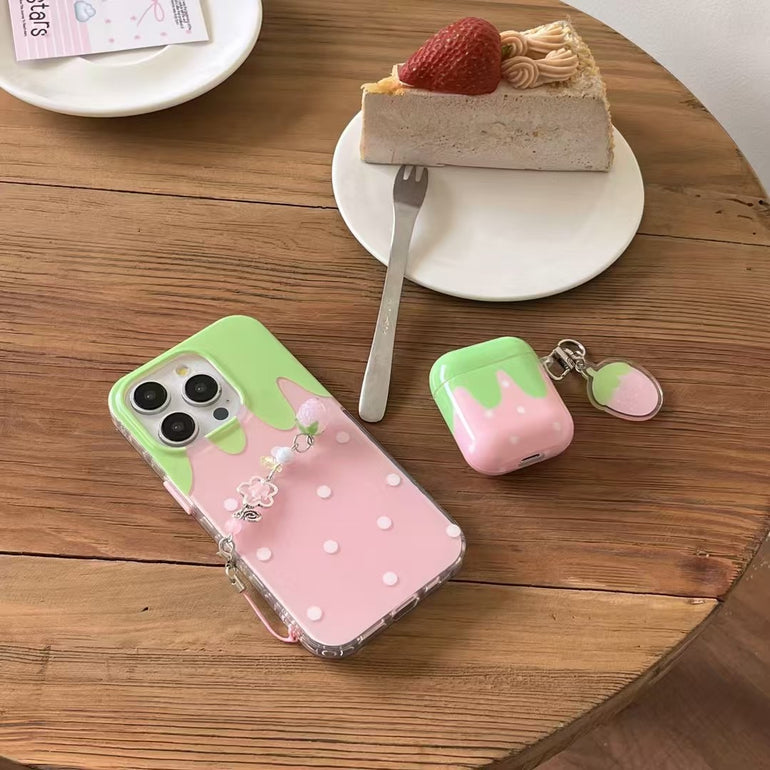 Strawberry Silicon iPhone Case With Strawberry Charm