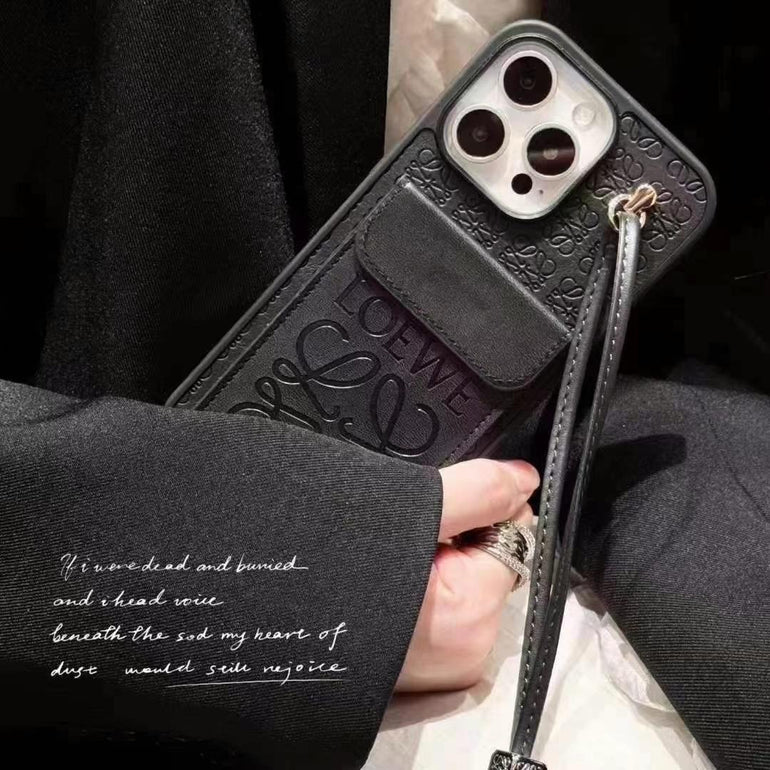 Luxury Branded Leather Wallet Case For iPhone With String Holder