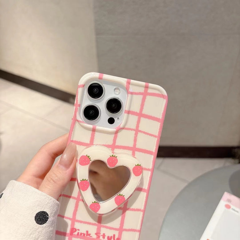 Check Designer Case For iPhone With Heart Mirror Holder