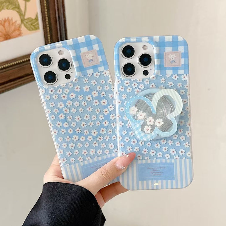 Flower Pattern Designer Magsafe iPhone Case With Butterfly Magsafe Holder