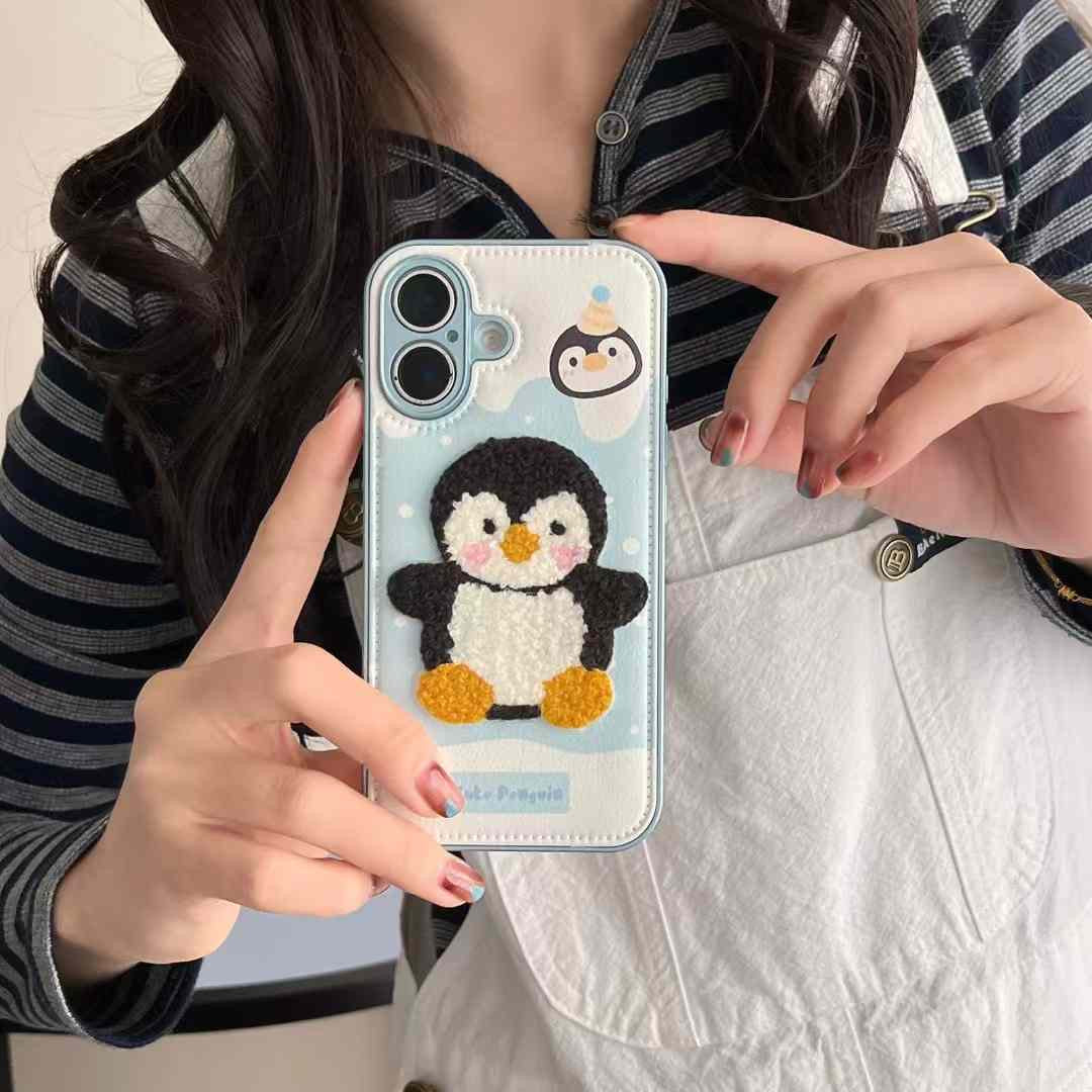 Cute Penguin Flip Style iPhone Case With Inbuilt Phone Holder