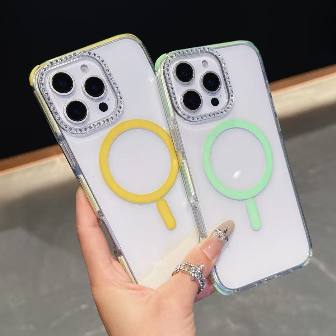 Silicon Magsafe Designer Case For iPhone With Diamond Camera Bumper