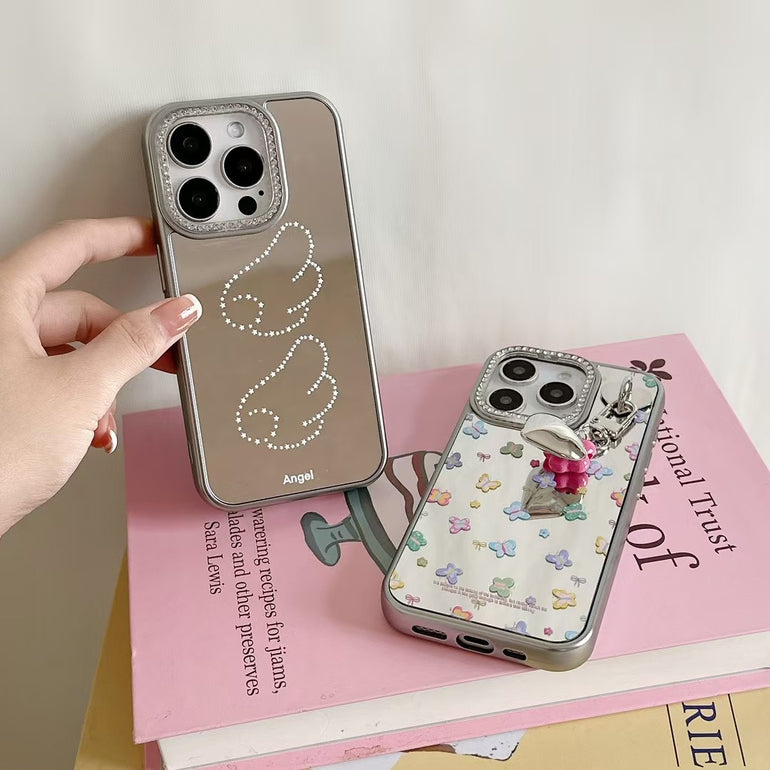 Angel Butterflies Mirror Case For iPhone With Charm