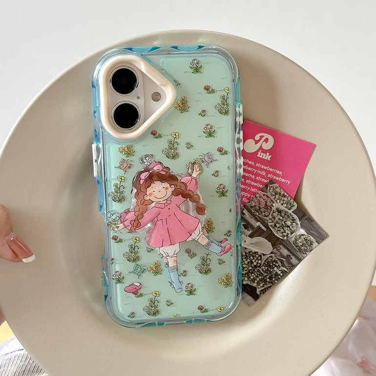 Happy Girl Silicon Case For iPhone With Girl Holder