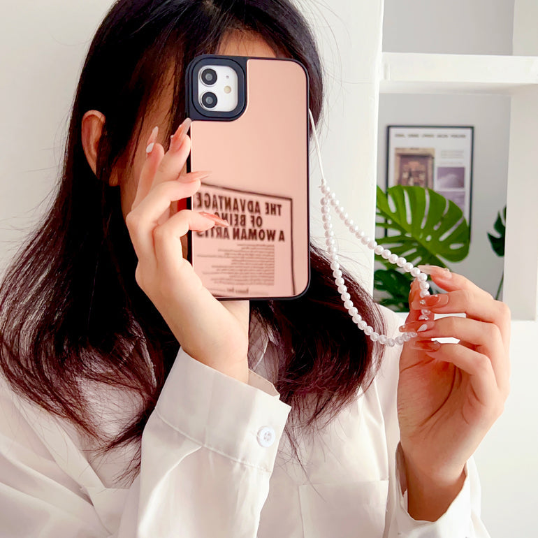 Reflective Mirror Case for iPhone With Beaded Charm