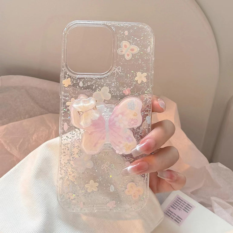 Glitter Butterfly Silicon Case For iPhone With Holder