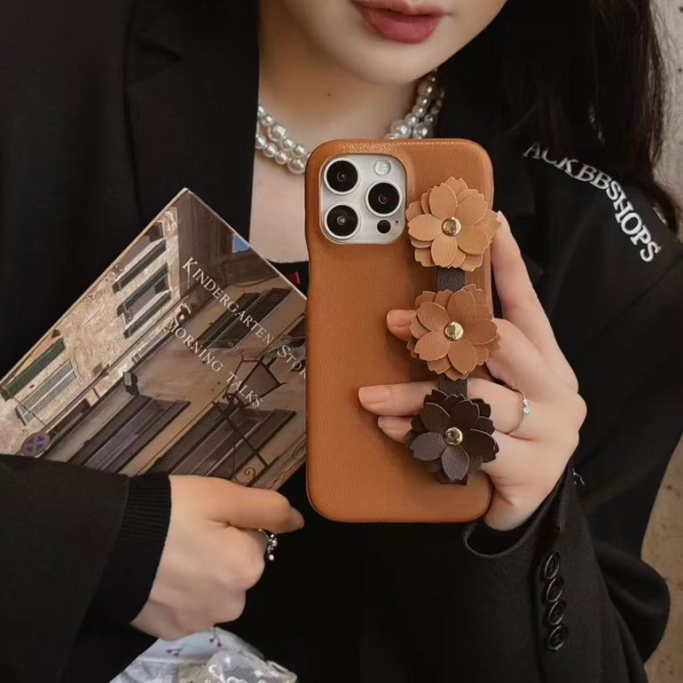 Leather Case For iPhone With Flower Belt Holder
