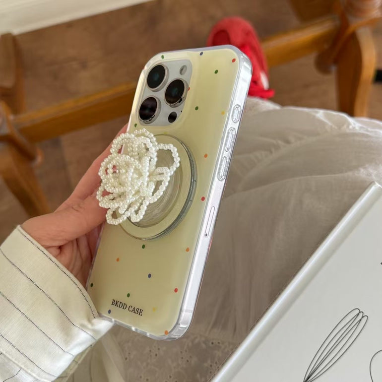 Colorful Dotted Magsafe iPhone Case With Beaded Rose Magsafe Holder