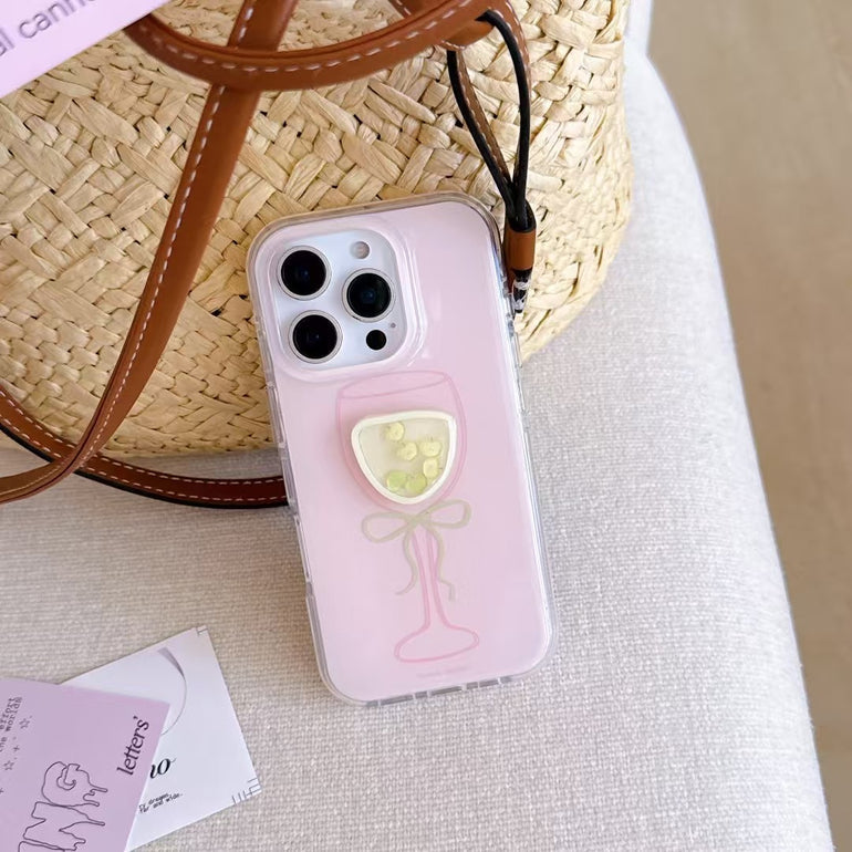 Pink Cocktail Designer Silicon Case For iPhone With Charm