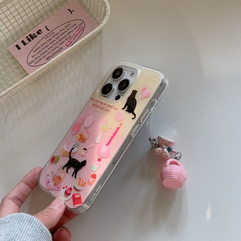 Kitten's Birthday Silicon Case For iPhone With Basket Charm