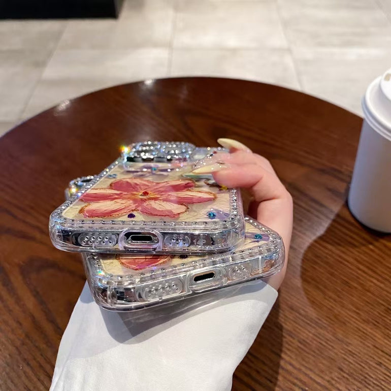 Rhinestone Daisy Designer Case For iPhone With Diamond Camera Lens