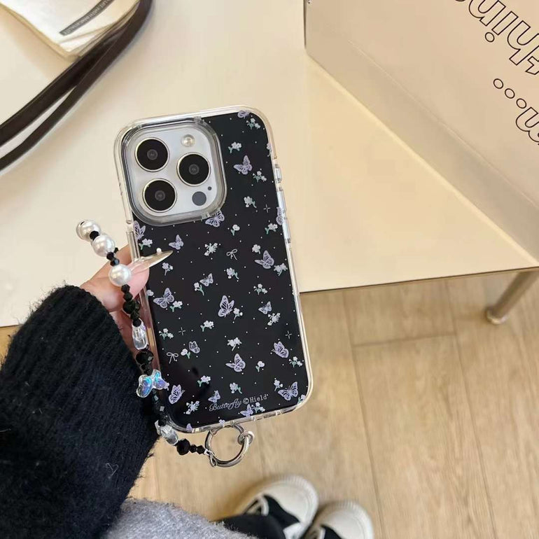 Floral Butterflies Silicon Case For iPhone With Butterfly Beaded Charm