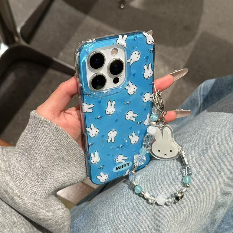 Bunny Pattern Silicon Case For iPhone With Bunny Holder With Bunny Charm