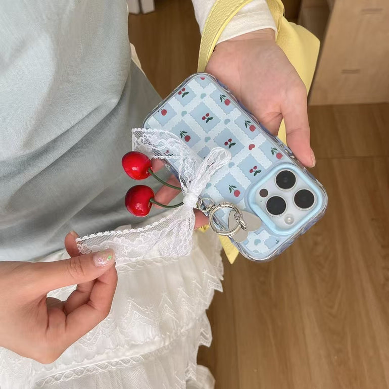Rose Cherry Pattern Silicon Case For iPhone With Cherry Charm