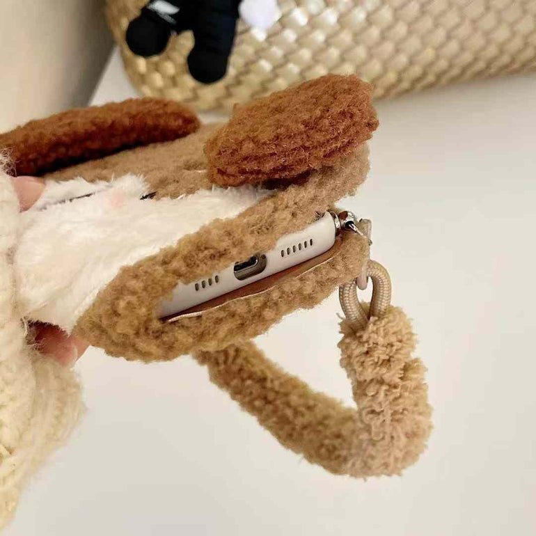 Umm ! Puppy Warm Plush Flip Case For iPhone With Hand Bracelet