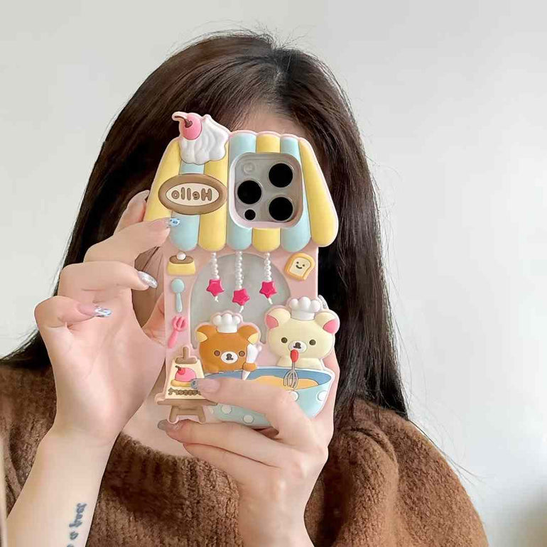 Cute Bear Making Dessert Silicon Case For iPhone