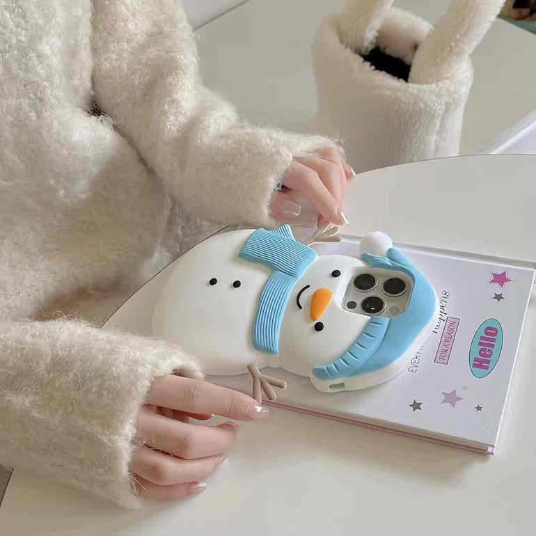 Cute 3D Snowman With Cap Silicon iPhone Case