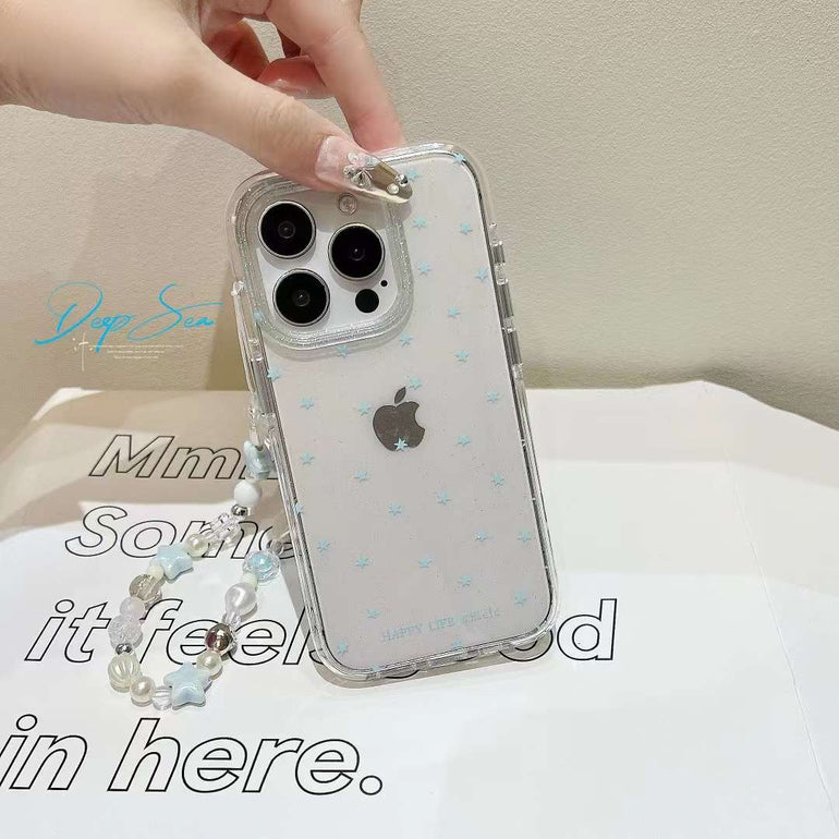 Star Pattern Silicon Case For iPhone With Star Beaded Charm